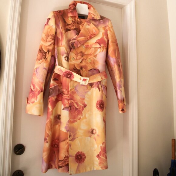 Salvatore Ferragamo Jackets & Blazers - SALVATORE FERRAGAMO Trench Coat Belted Jacket Cotton Graphic Floral Print US 10